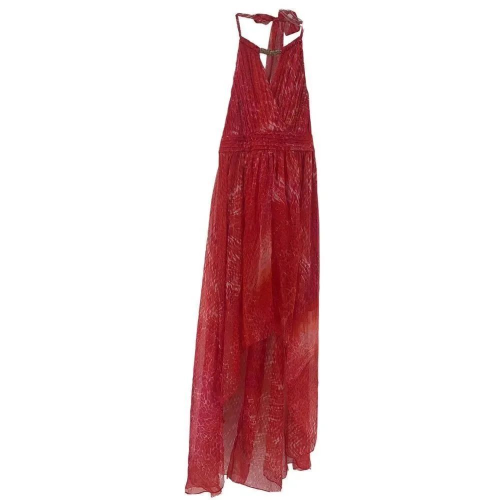 Laundry Shelli Segal Dress Halter Rhinestone High Low Beach Pink Boho Size 8